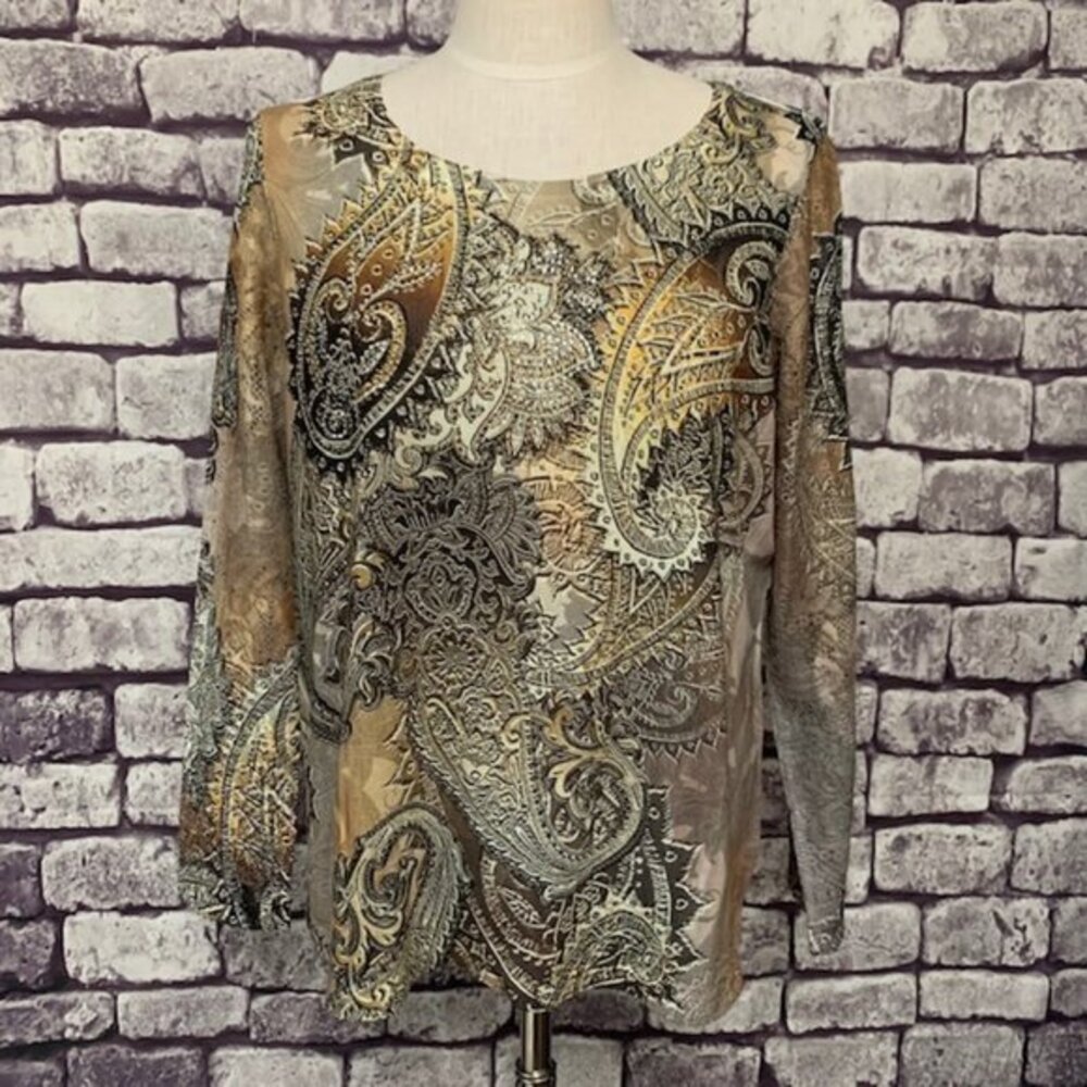 Chico's Brown & Beige Print Top Size Large